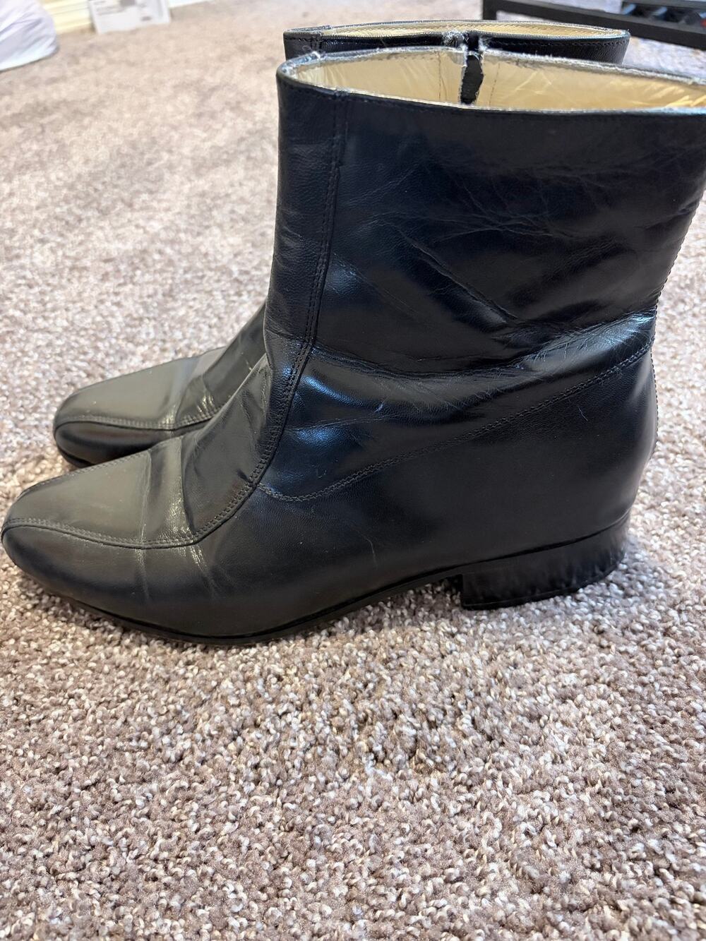 Nunn Bush Vintage Black Leather Side Zip Dress Boots Men's Size 12 3E Extra Wide